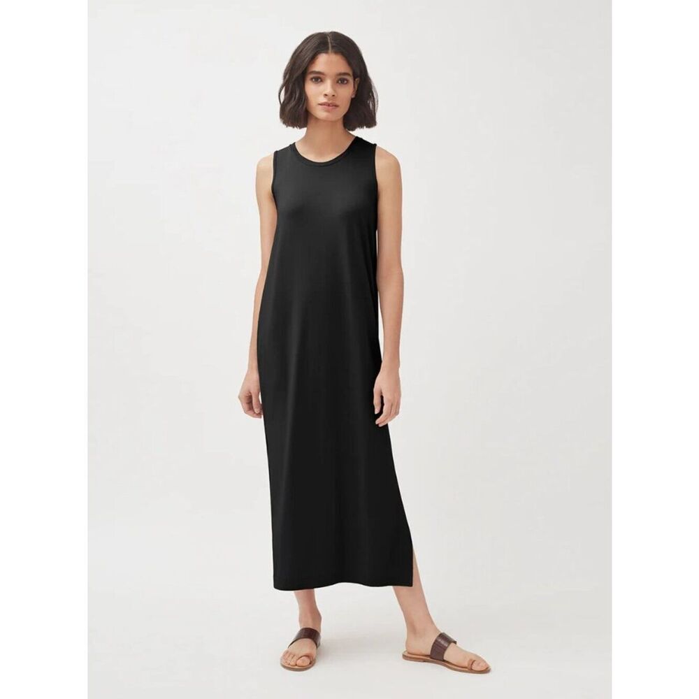 Vintage Silhouettes Black Minimalist Sleeveless Long Maxi Shift T-Shirt Dress 1X